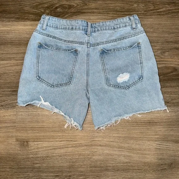 Edikted Denim Cutoff Shorts Light Wash High Rise Frayed Womens Medium - Picture 8 of 9